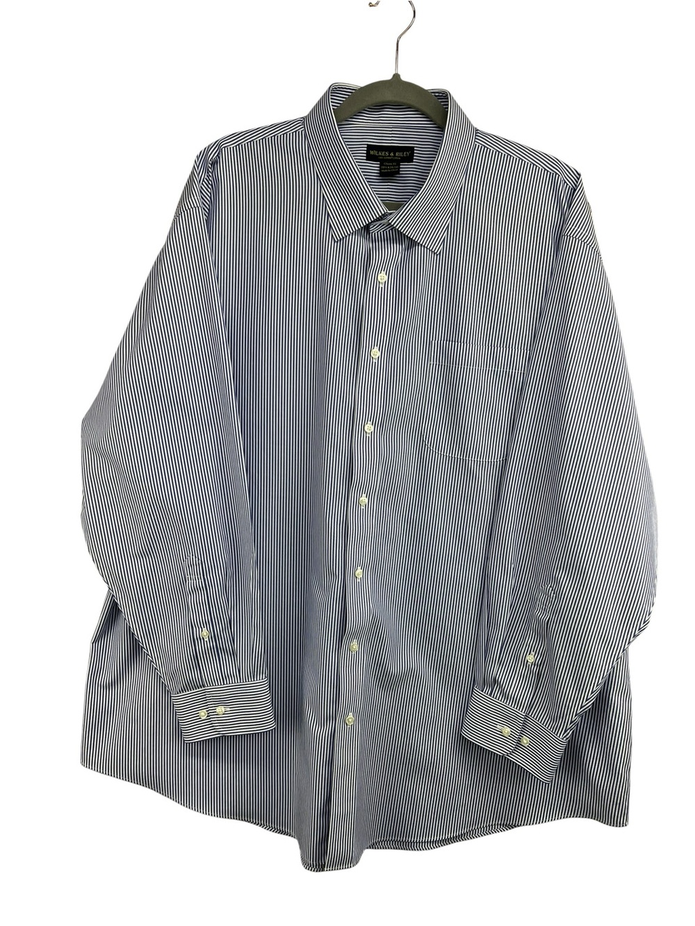Wilkes & Riley Mens Blue White Stripe Dress Shirt Supima Cotton Classic Fit 18.5